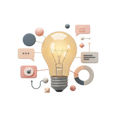 3D Lightbulb Idea Concept with Innovation and Solution Transparent