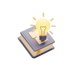 3d Lightbulb Idea on Book Stack Isolated Transparent Background