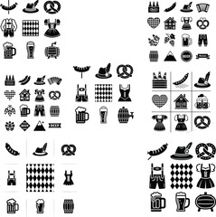 Bavarian festival icons sausage hat pretzel lederhosen dress beer barrel