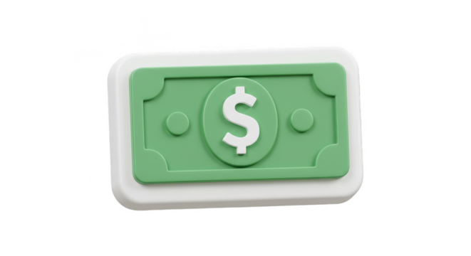 3D Green Dollar Bill Currency Symbol for Finance Transparent Background