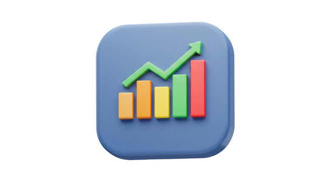 3D Growth Chart with Green Arrow Increase Business Progress Icon
