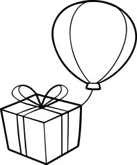 Giftbox with  Balloon black outline vector and illustration, coloring book page