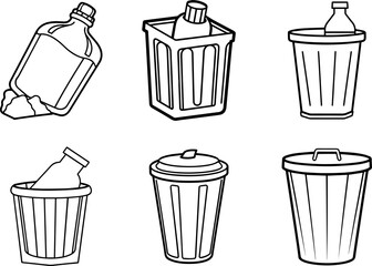 A Set of Rubbish can black outline vector and illustration, coloring book page