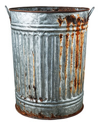 Old rusty metal trash can isolated on transparent background