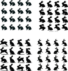 Naklejka premium Black rabbit silhouettes in various poses bunny animal