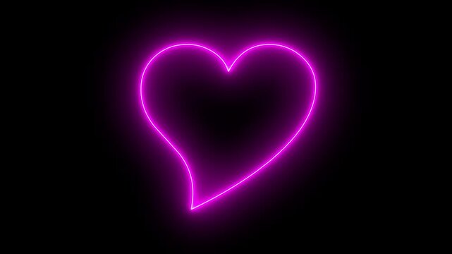 abstract glowing neon heart frame. Neon heart border loop animation on black background.