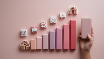 Pastel-toned graphic showing social media growth