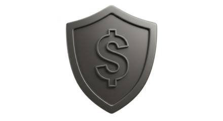 3d Metallic Dollar Shield Protecting Currency on Transparent Background