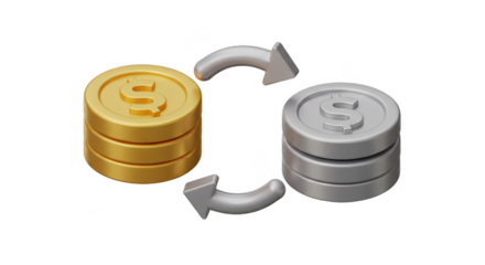 3D Illustration of Gold Silver Coin Exchange Money Currency Transfer