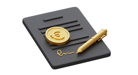 3D Render Agreement Gold Coin on Contract Document Transparent