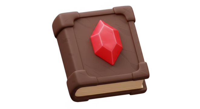 3D Illustration of Red Crystal on Brown Leather Book Magic Spell