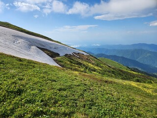A hike up Gadrekili Hill near Bakhmaro, Georgia, July. 