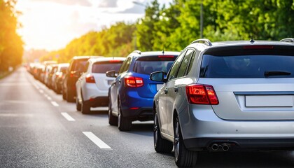 Rush Hour Commute: A Long Queue of Cars in Congestion
