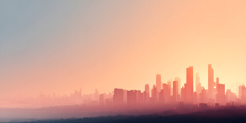 Fototapeta premium City skyline illuminated by sunrise, featuring tall buildings and colorful hues in the sky at dawn