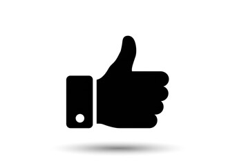 A black thumbs up icon with a shadow on a white background showing approval or agreement gesture