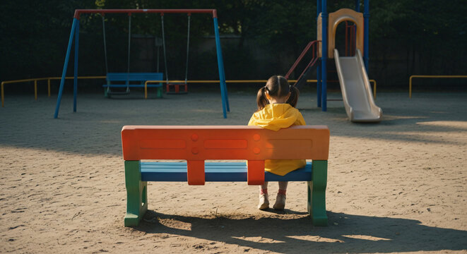 Broken Promise Depicted Through Child’s Loneliness and Forgotten Outing on an Empty Playground Bench