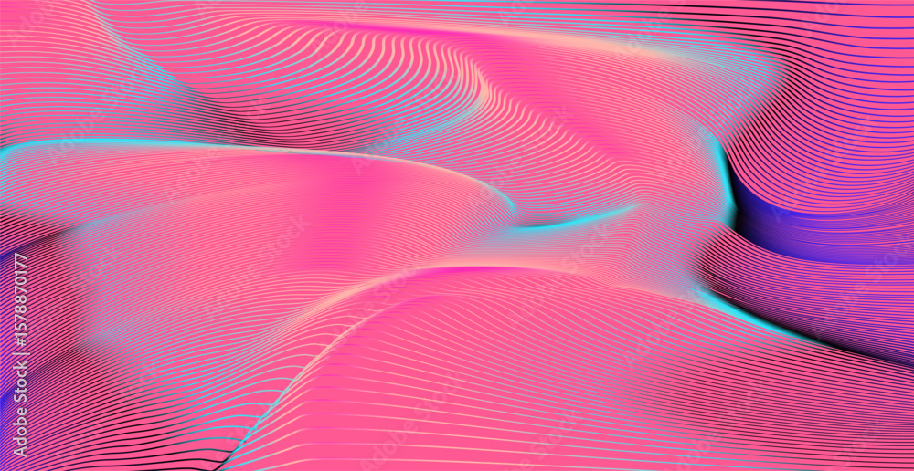 Wall mural abstract vector background in futuristic style features flowing curved lines with gradients of pink,
