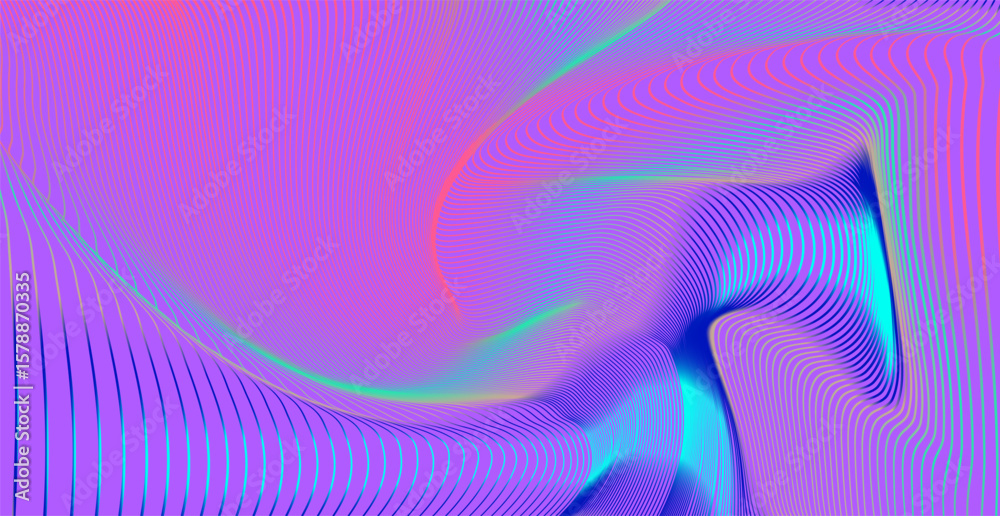 Wall mural abstract vector background in futuristic style features flowing curved lines with gradients of pink,