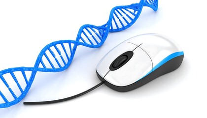 Computer mouse beside DNA strand