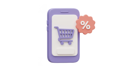 3d Purple Phone with Shopping Cart Online Sale Discount Percent