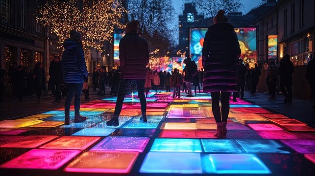 Interactive city installations combining art, technology, public engagement, innovative design, urban culture expression, and dynamic communal environments.