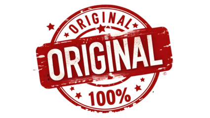 A red original stamp isolated against a black background