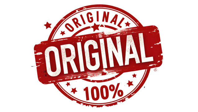 A red original stamp isolated against a black background