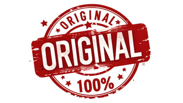 A red original stamp isolated against a black background