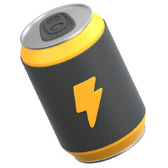 Yellow energy drink with lightning sign 3D Icon Illustration. Low Poly Style