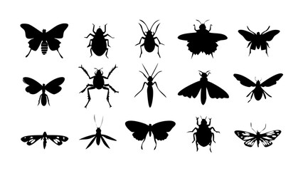 Collection of Black and White Insect Silhouettes Icons