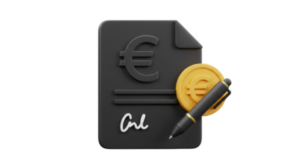 3D Render Finance Agreement with Euro Sign Money and Contract