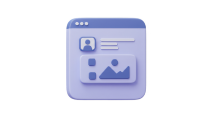 3D Purple Software Window Icon User Profile Interface on Transparent