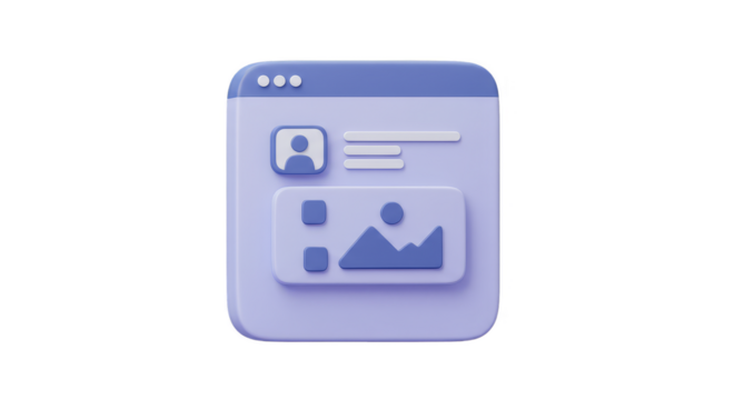 3D Purple Software Window Icon User Profile Interface on Transparent