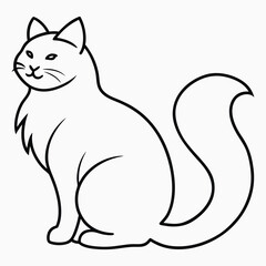 Minimalist outline illustration of a fluffy cat grooming itself with clean lines