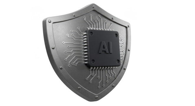 3D Render AI Shield Cybersecurity Computer Protection on Transparent BG