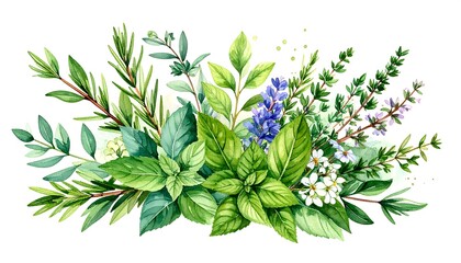Watercolor herb bouquet