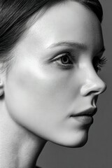 Fototapeta premium Woman's side profile in black and white studio shot
