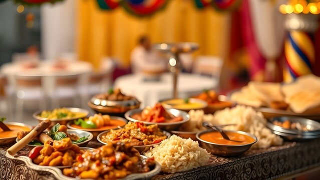 A lavish spread of indian cuisine at a wedding buffet table
