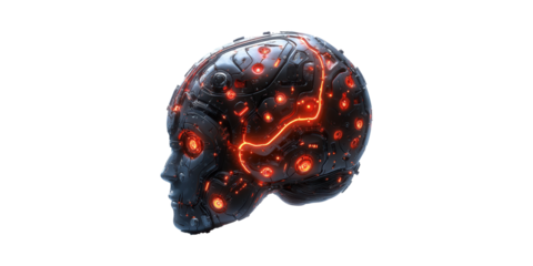 Futuristic Cybernetic Human Head With Glowing Circuits. Ai And Technology Concept Isolated On Transparent Background