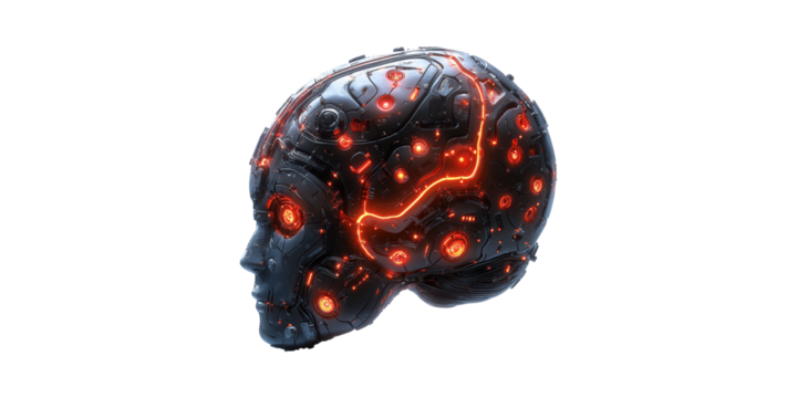 Futuristic Cybernetic Human Head With Glowing Circuits. Ai And Technology Concept Isolated On Transparent Background