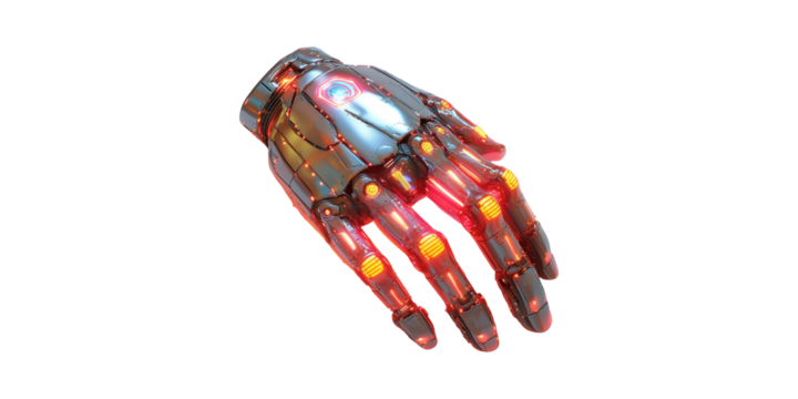 Futuristic Robotic Hand With Glowing Elements. Advanced Technology And Artificial Intelligence Concept Isolated On Transparent Background - Powered by Adobe