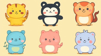 KidsÃ¢Â?Â? characters drawings including playful animals, friendly creatures, and simple shapes designed with childlike charm and bold outlines for books, games, and educational visuals.