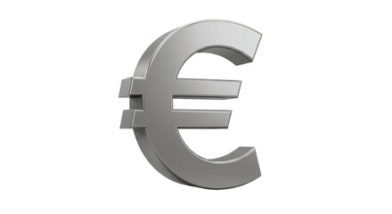 3d Render of Silver Euro Symbol Isolated on Transparent Background