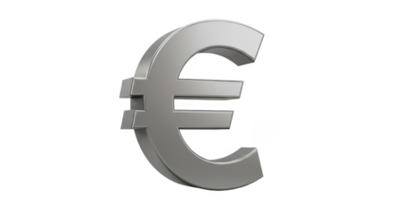 3d Render of Silver Euro Symbol Isolated on Transparent Background