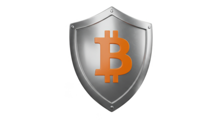 3D Render of Silver Bitcoin Shield Symbolizing Secure Cryptocurrency