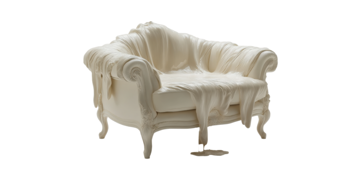 Melting Armchair Sculpture. Surreal Furniture Design And Artistic Expression Isolated On Transparent Background