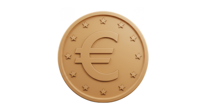 3D Render of Bronze Euro Coin Currency Isolated Transparent Background