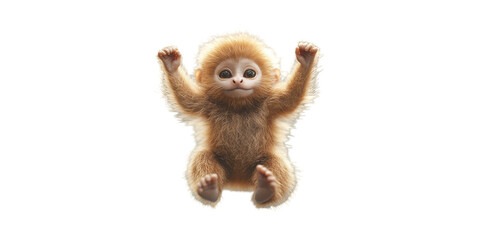 Fototapeta premium Cute Baby Monkey With Raised Arms. Adorable Animal Expression And Playful Pose Isolated On Transparent Background