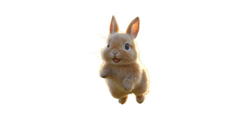 Cute Bunny Jumping With Joy. Adorable Cartoon Rabbit Isolated On Transparent Background
