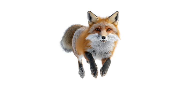 Red Fox In Mid-Jump. Wildlife And Nature Photography Isolated On Transparent Background